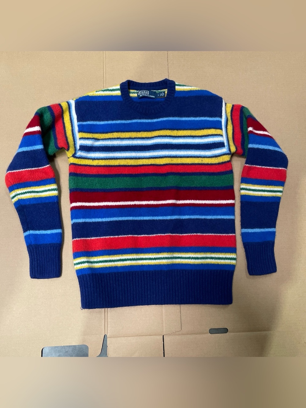Polo Ralph Lauren Striped Wool Sweater Men SZ M Rainbow Knit Pullover Slim Fit